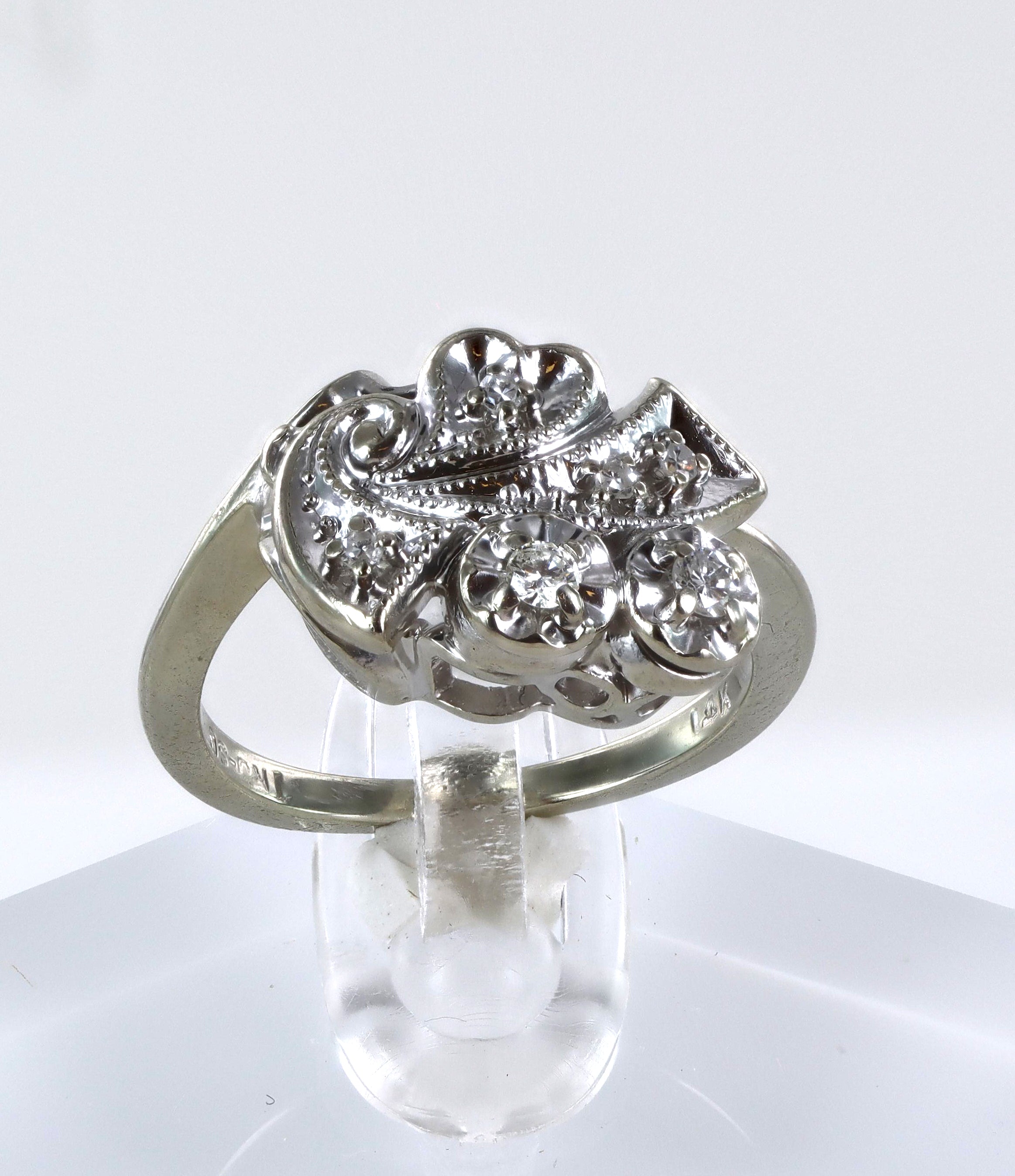 14K White Gold Ring with Diamonds
