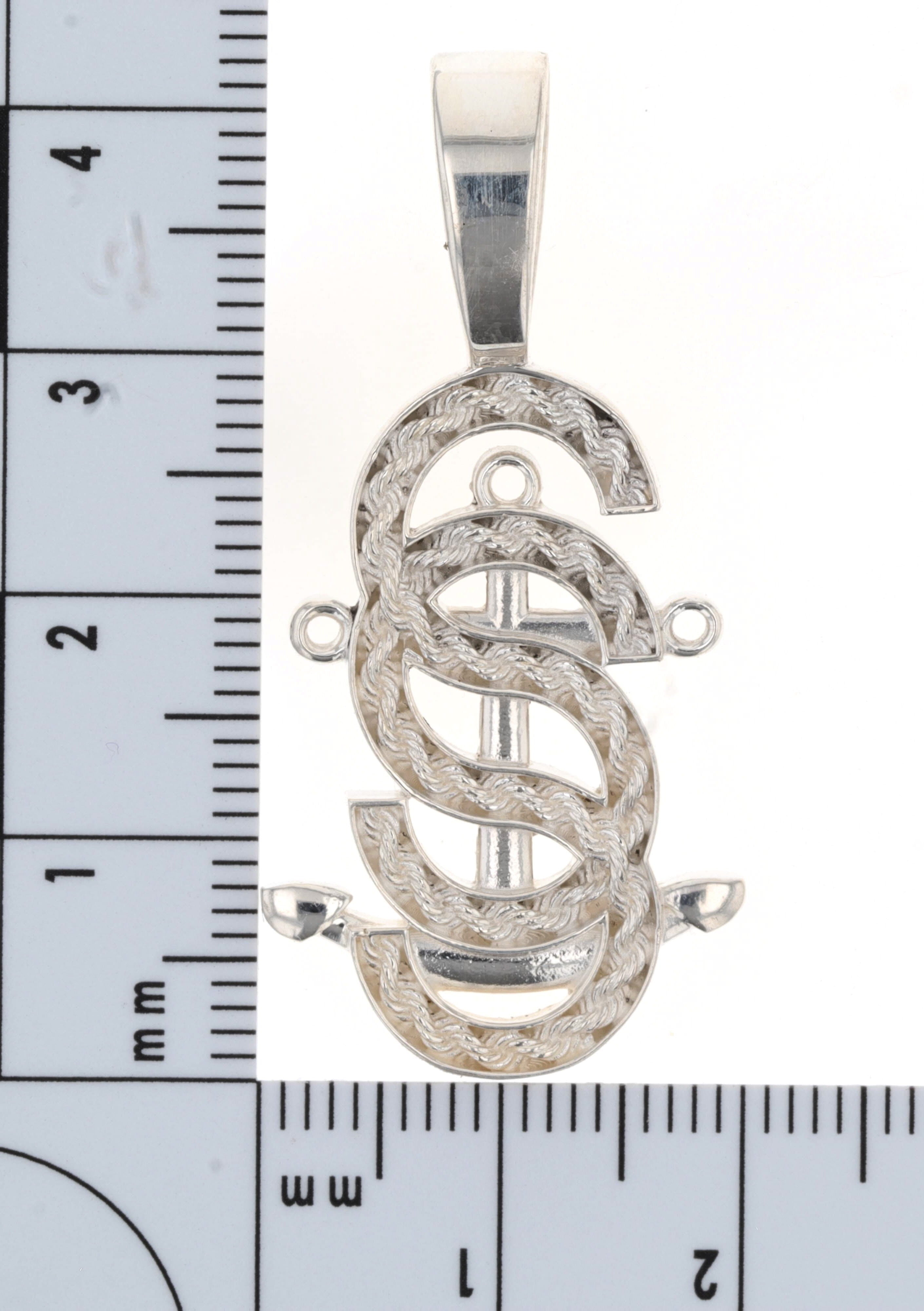 Large Silver Salty Sisters Rope Anchor Pendant