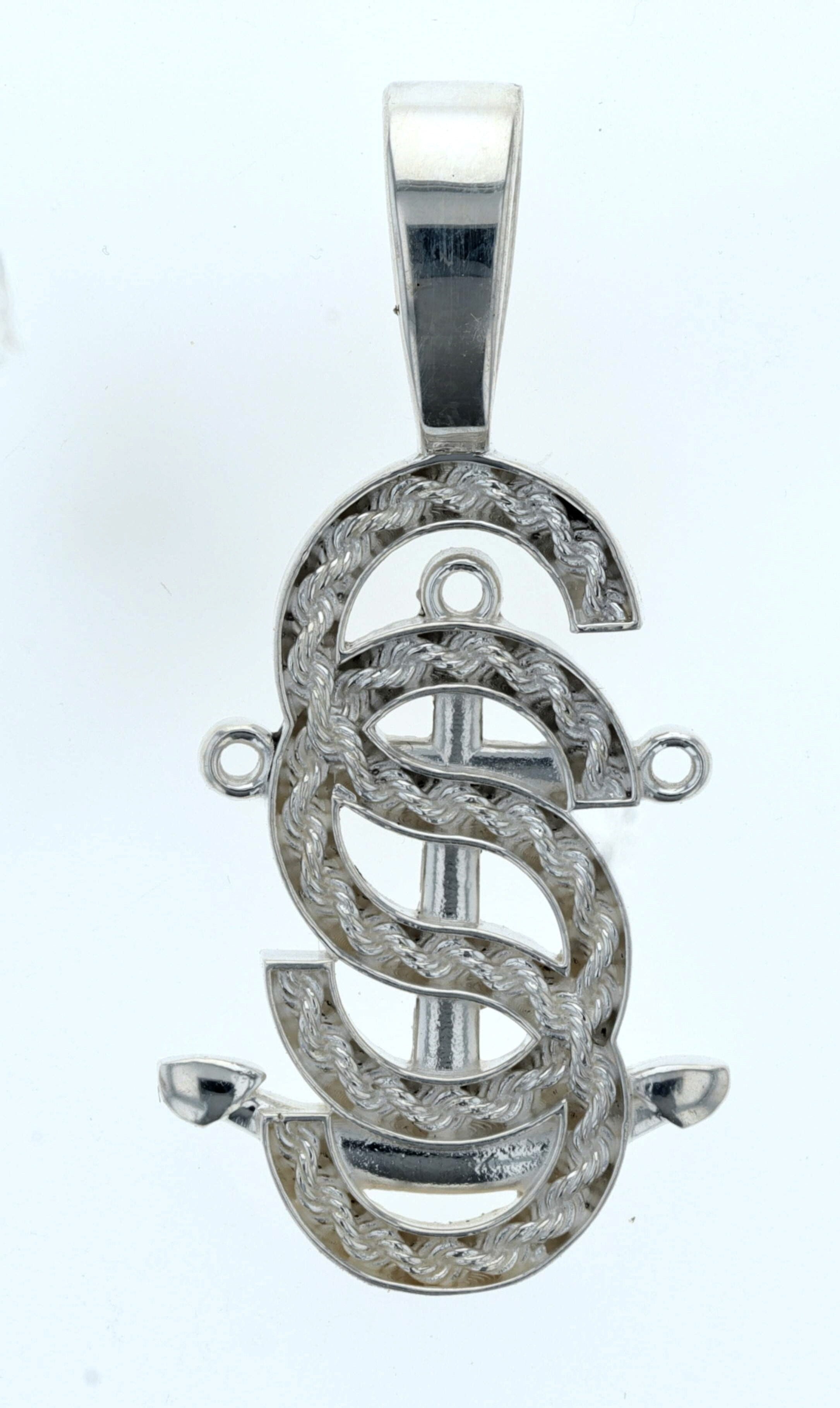 Large Silver Salty Sisters Rope Anchor Pendant
