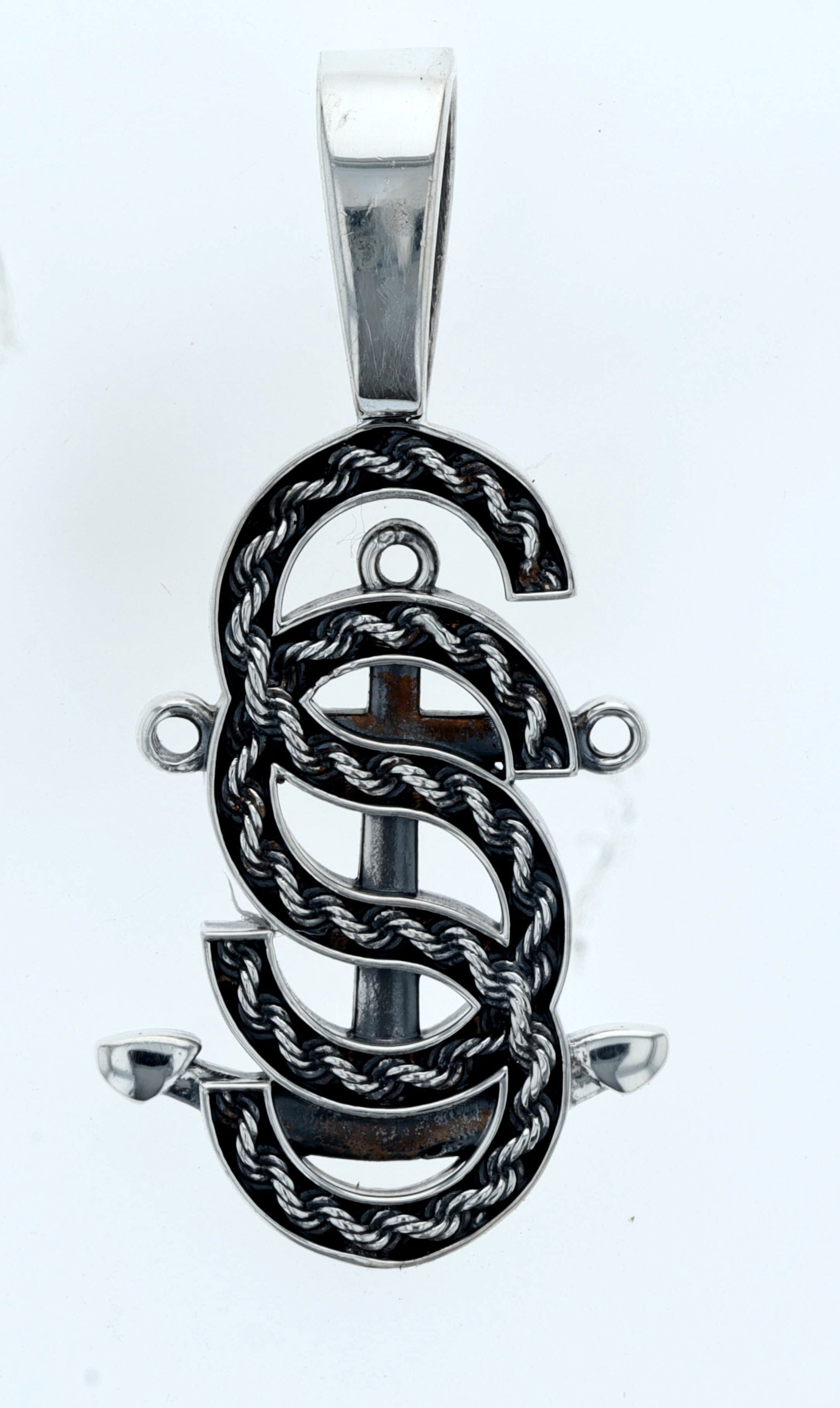 Large Silver Salty Sisters Rope Anchor Pendant