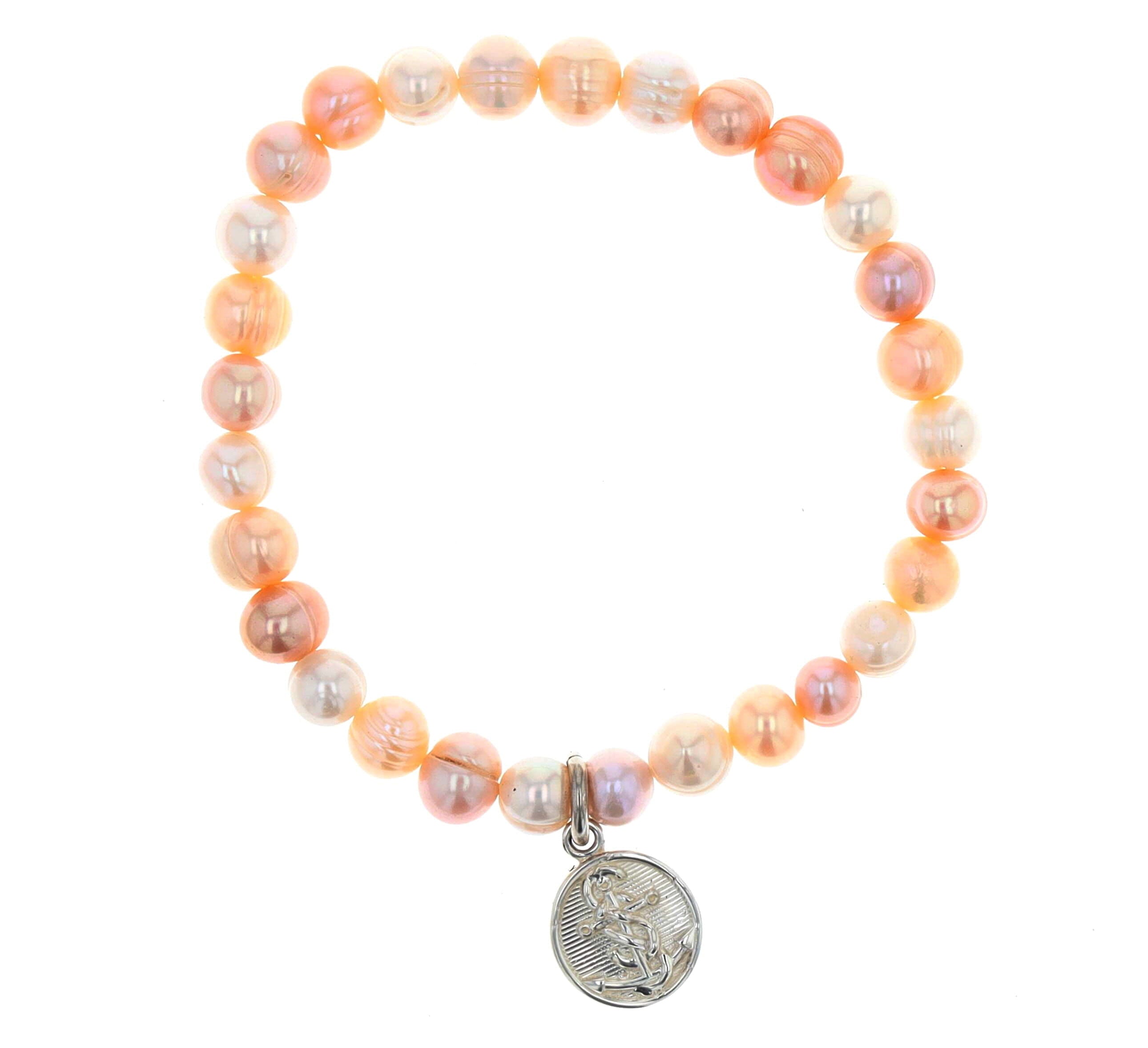 Salty Sisters Stretch Pearl Bracelet with high polished button charm