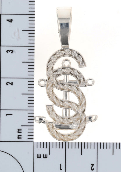 Large Silver Salty Sisters Rope Anchor Pendant