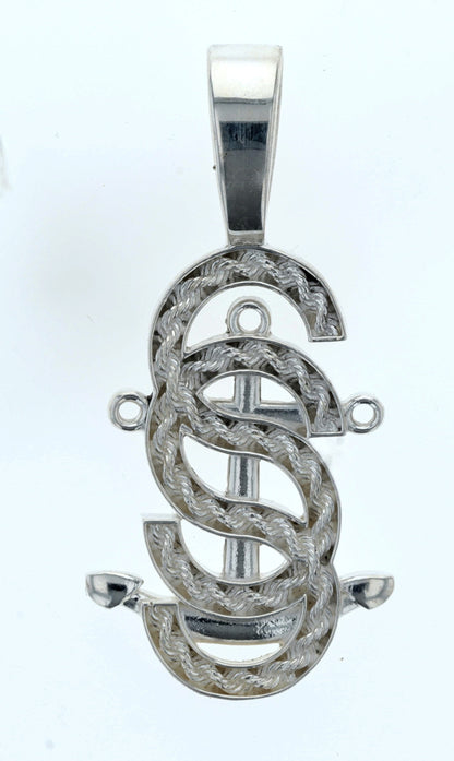 Large Silver Salty Sisters Rope Anchor Pendant