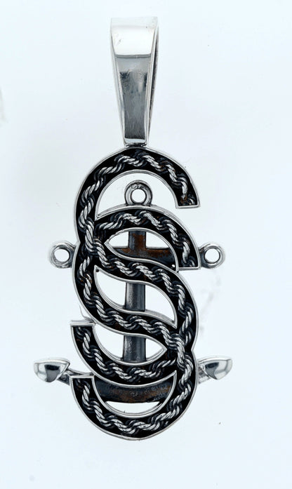 Large Silver Salty Sisters Rope Anchor Pendant